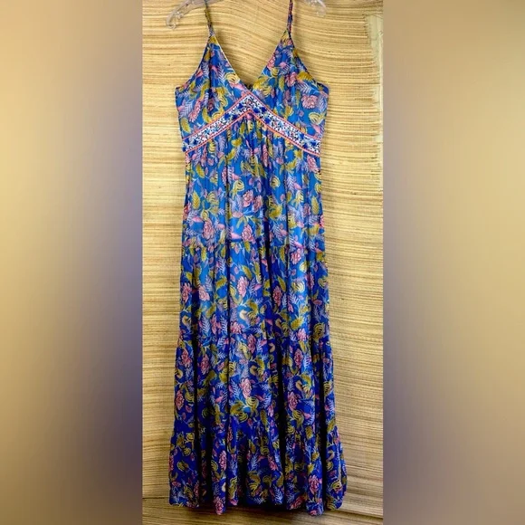 Verb Pallavi Singhee Anthropologie Dress Sequin Paisley Floral In Blue.. Size 10 - Picture 6 of 16